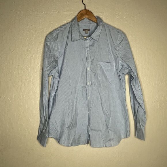 J Jill Blue White  Stripes Long Sleeve Button Front Stretch Shirt Women’s Size L - Picture 1 of 5